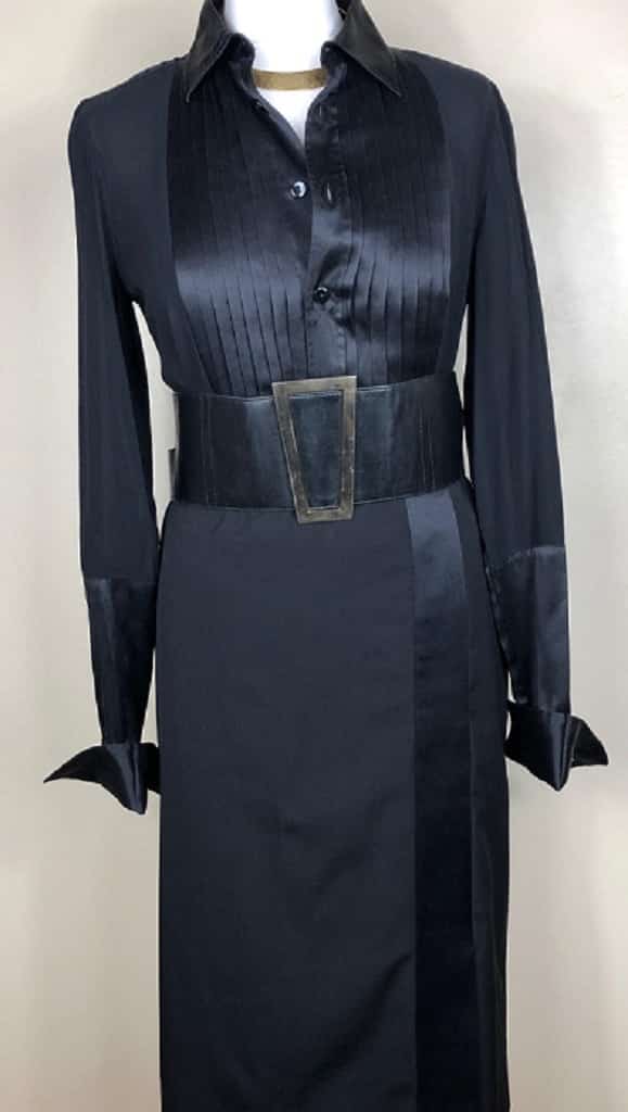 JEAN-PAUL GAULTIER Vintage Couture Smoking Shirt Black Silk Pleated - Image 2