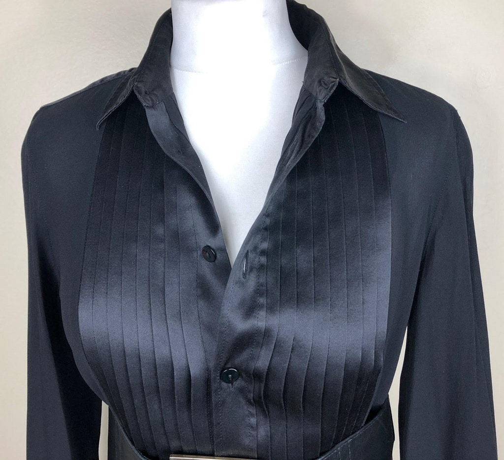 JEAN-PAUL GAULTIER Vintage Couture Smoking Shirt Black Silk Pleated