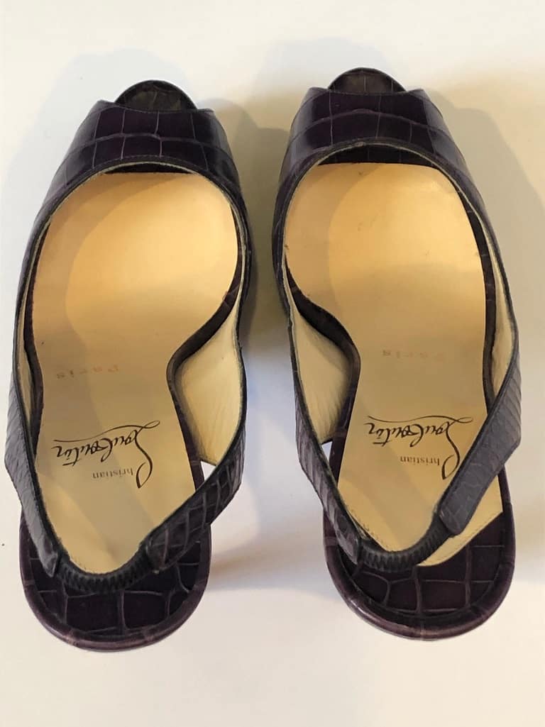 CHRISTIAN LOUBOUTIN Crocodile Purple Platform Toe Slingback High Heels Red Sole Sandals - Image 4