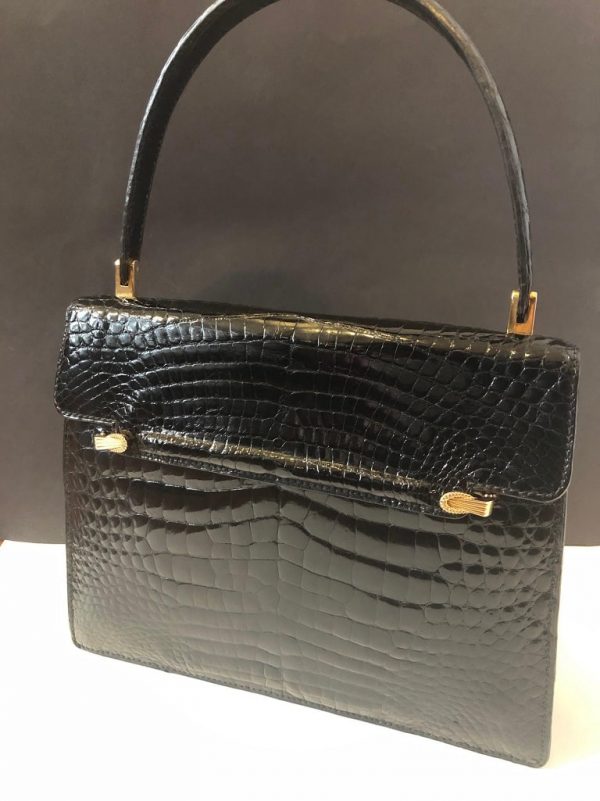 Shiny Black Cordelière Handbag FORTNUM & MASON 1950's Made In France - Image 2