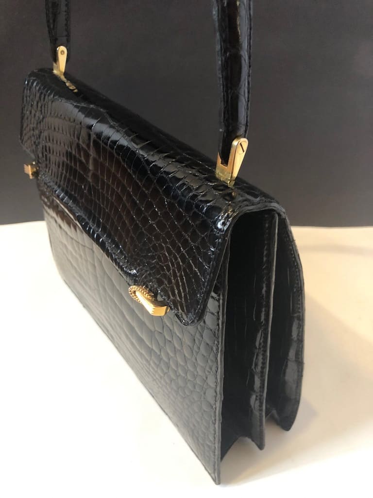 Shiny Black Cordelière Handbag FORTNUM & MASON 1950's Made In France - Image 6