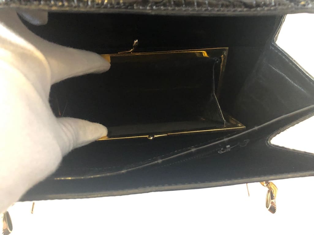 Shiny Black Cordelière Handbag FORTNUM & MASON 1950's Made In France - Image 12