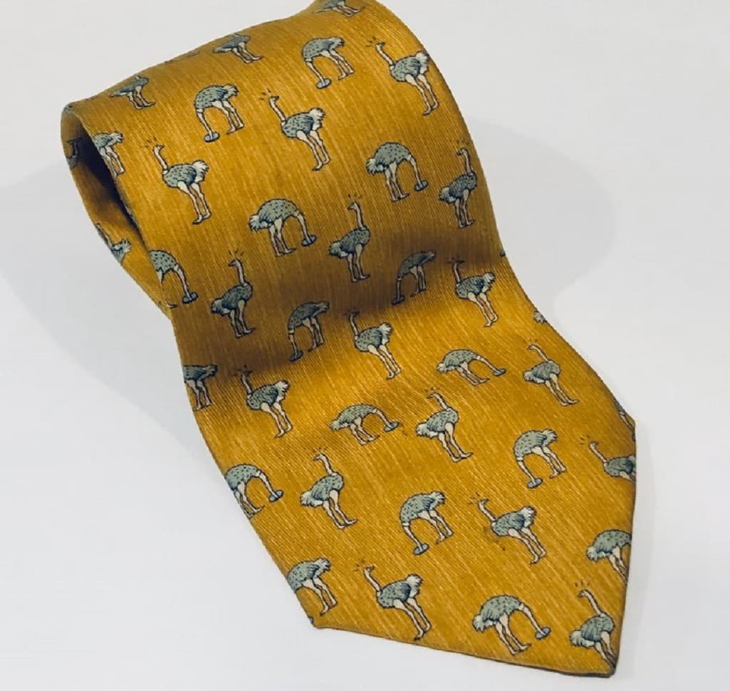 HERMÈS Pre-Owned Ostrich Print Tie Black White & Yellow Vintage - Image 2