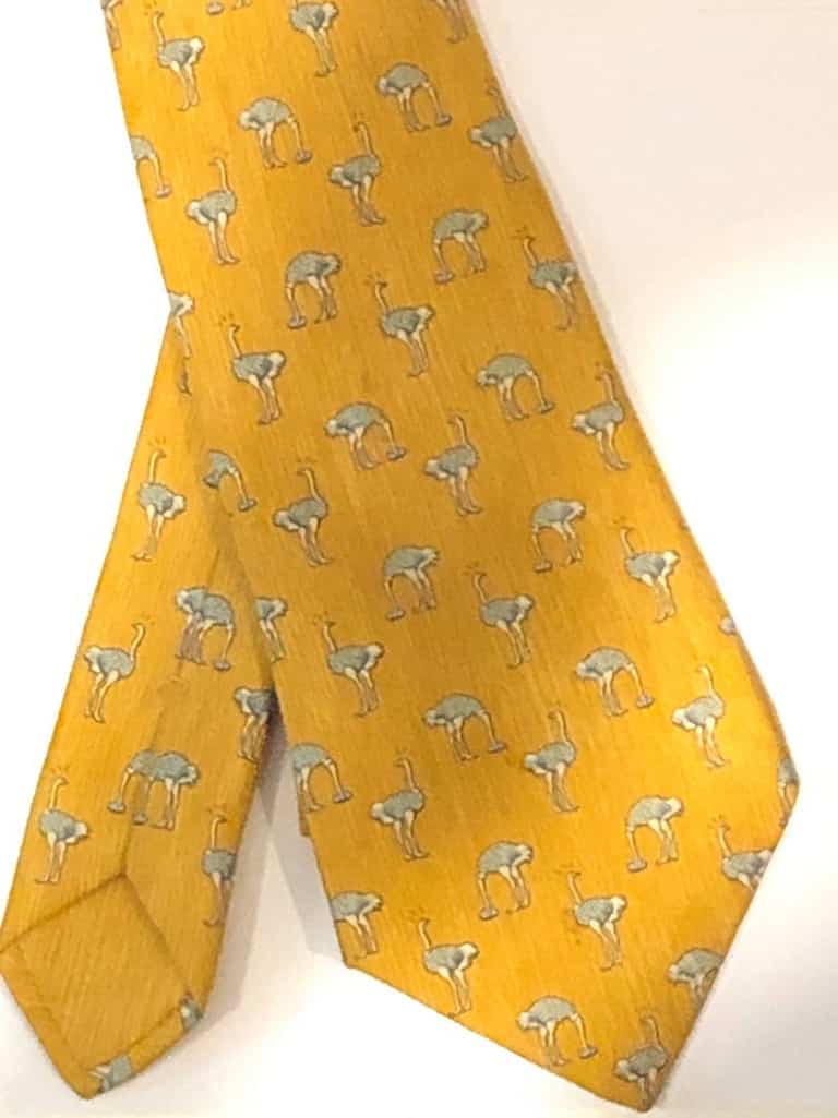 HERMÈS Pre-Owned Ostrich Print Tie Black White & Yellow Vintage - Image 4