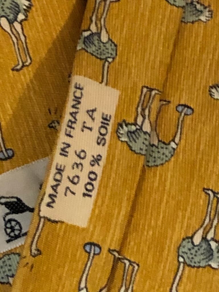 HERMÈS Pre-Owned Ostrich Print Tie Black White & Yellow Vintage - Image 5