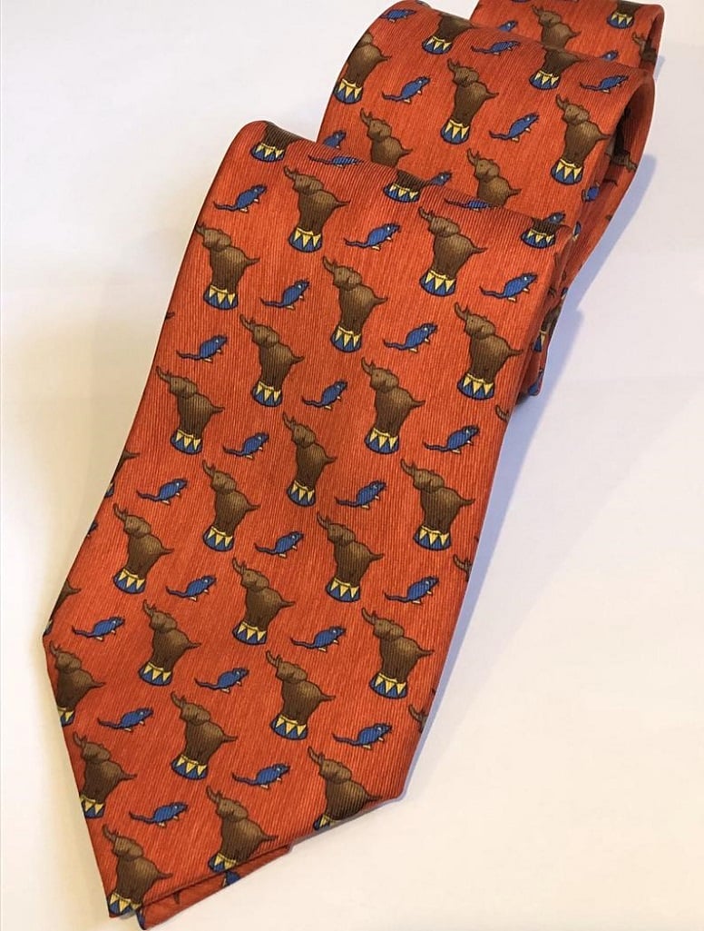 HERMÈS Tie Pre-Owned Elephants Circus Mice Multi 1990's Vintage