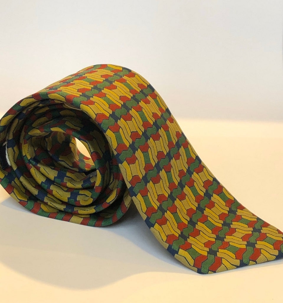 HERMÈS Tie Pre-Owned Zig Zag Geometric Multi 1970-1980's Rare - Image 2
