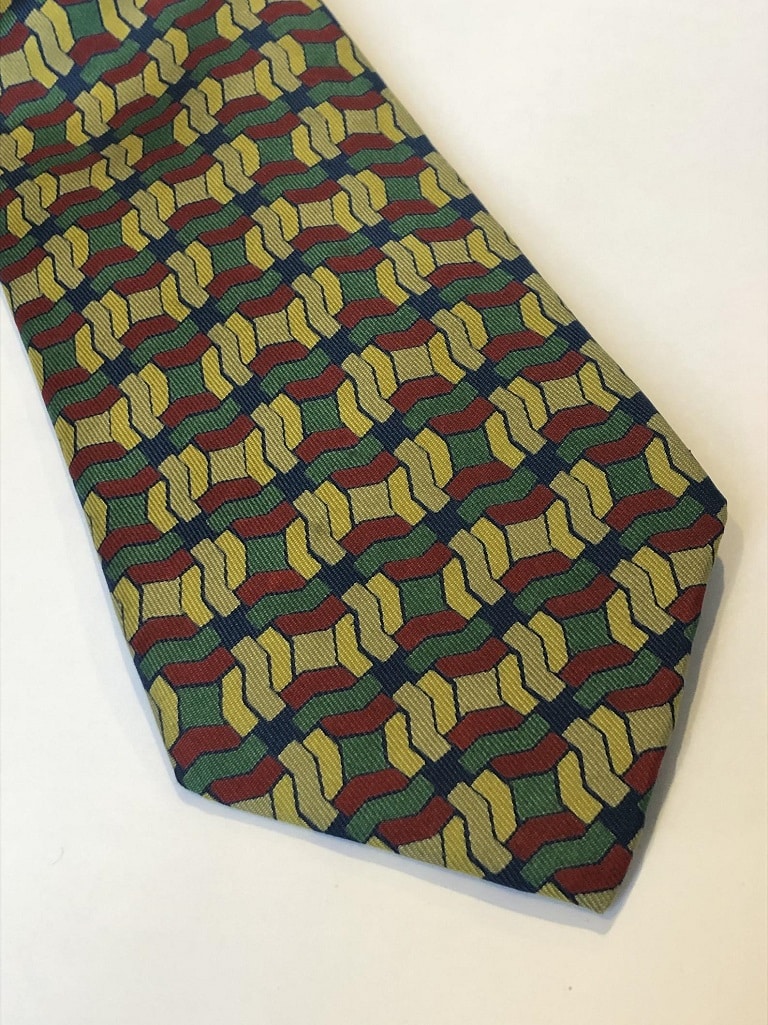 HERMÈS Tie Pre-Owned Zig Zag Geometric Multi 1970-1980's Rare - Image 3