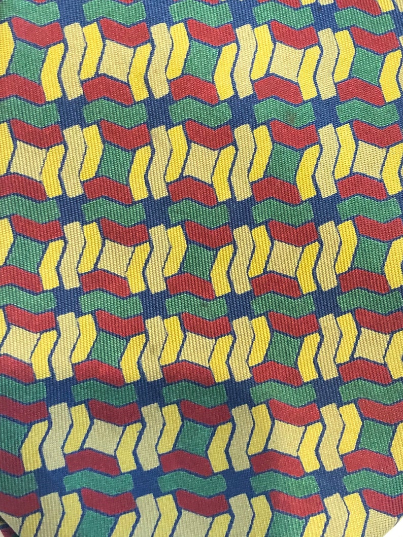 HERMÈS Tie Pre-Owned Zig Zag Geometric Multi 1970-1980's Rare - Image 4