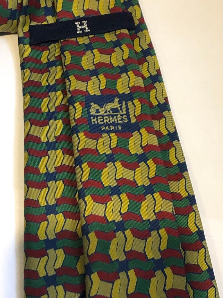 HERMÈS Tie Pre-Owned Zig Zag Geometric Multi 1970-1980's Rare - Image 7