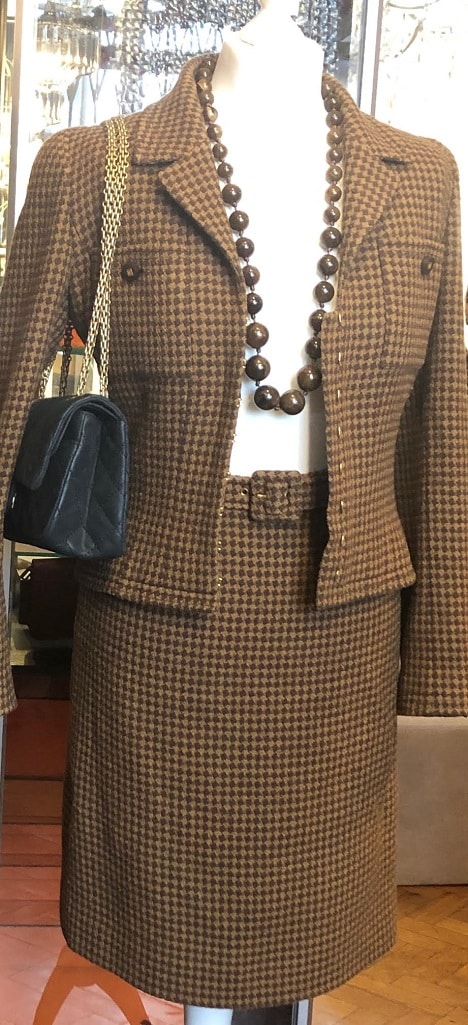CHANEL 1990s Tweed Two-Piece Suit Belted Jacket Skirt Chanel Iconic Vintage Suit - Image 9
