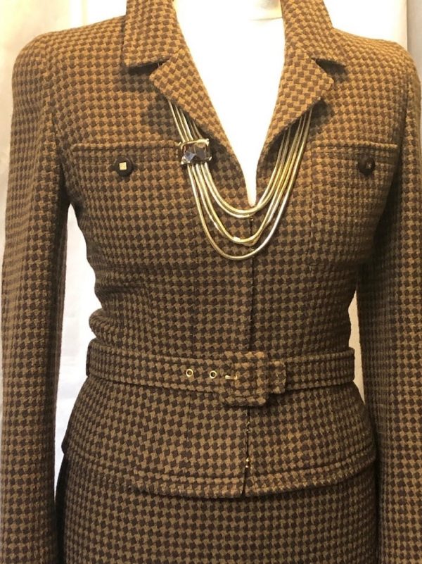 CHANEL 1990s Tweed Two-Piece Suit Belted Jacket Skirt Chanel Iconic Vintage Suit - Image 3
