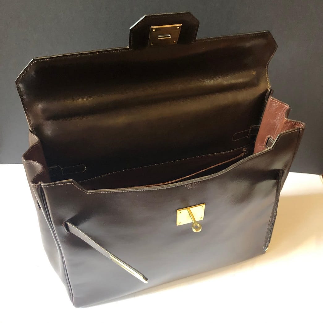 HERMÈS Kelly Monaco Collector Chocolate Brown Box Handbag 1960 - Image 9