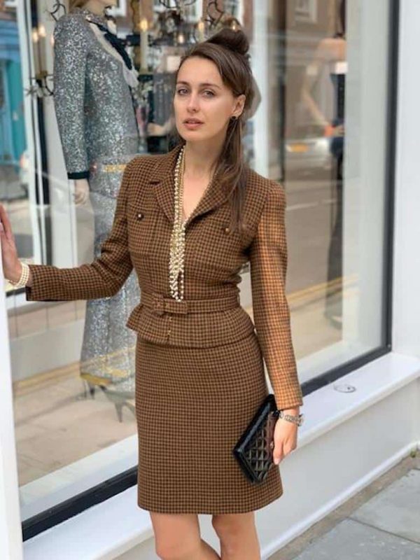 CHANEL 1990s Tweed Two-Piece Suit Belted Jacket Skirt Chanel Iconic Vintage Suit