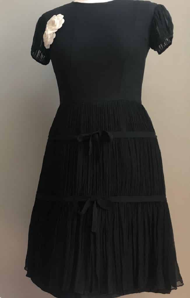 French Couture Dress Black Silk Wasp-Waisted Pleats Circa 1950-1960’s - Could Be Attributed to Christian Dior