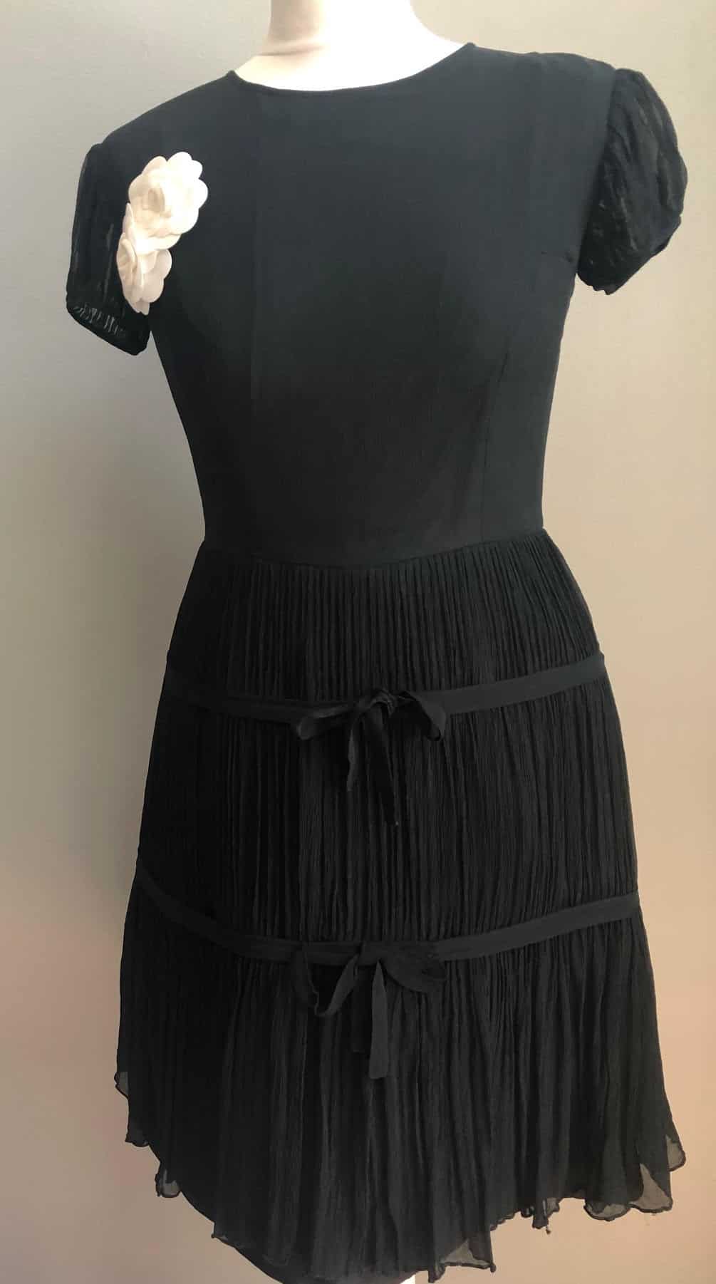 French Couture Dress Black Silk Wasp-Waisted Pleats Circa 1950-1960’s - Could Be Attributed to Christian Dior - Image 2