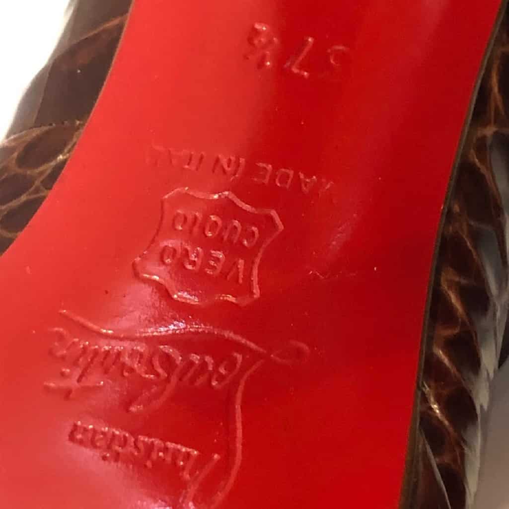 CHRISTIAN LOUBOUTIN Brown Crocodile Red Sole Slingback Peep Toe Strap Shoes - Image 9