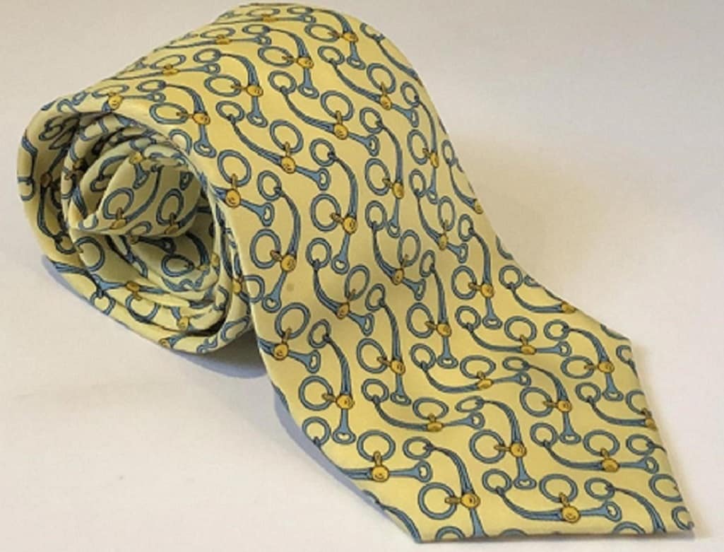 HERMÈS Tie Duck's Head Chain Motif Yellow Blue