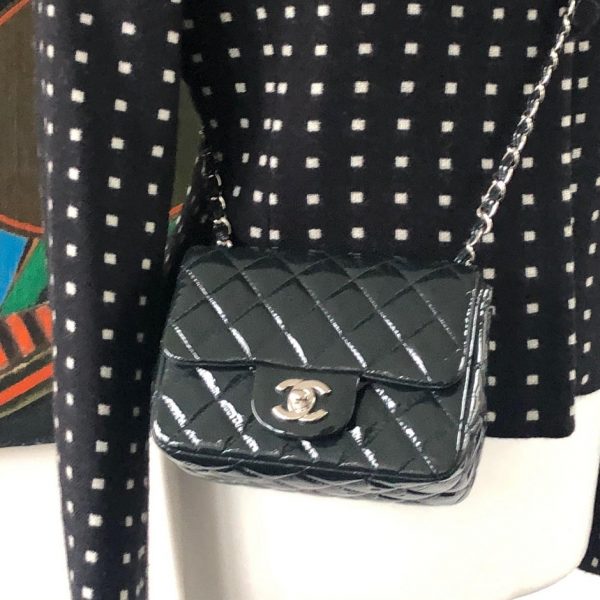 CHANEL Mini Classic Flap Charcoal Patent Quilted Bag - Image 2