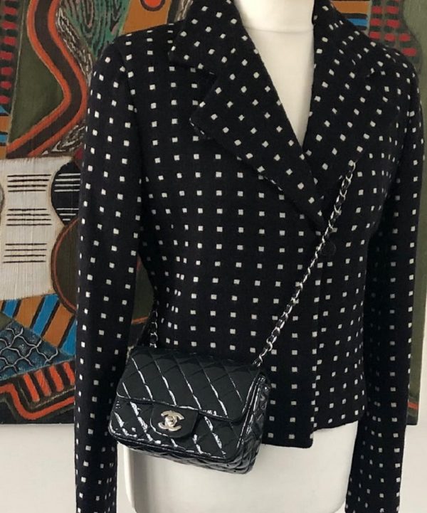 CHANEL Mini Classic Flap Charcoal Patent Quilted Bag