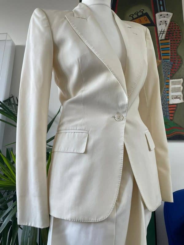 YVES SAINT-LAURENT Suit Jacket Trousers Cream Peak Lapel Vintage Circa 1990 - Image 2