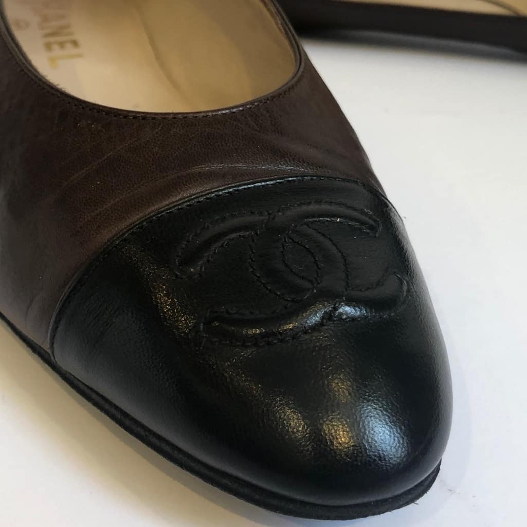 CHANEL Flat Ballet Shoes Ballerinas Bicolour Brown Black - Image 5