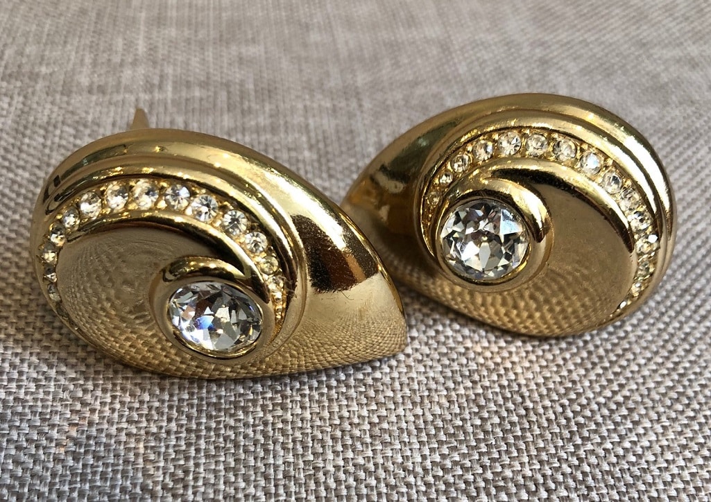 CHRISTIAN DIOR Clip-On Earrings Swarovski Crystal Gold Plated Arabesque