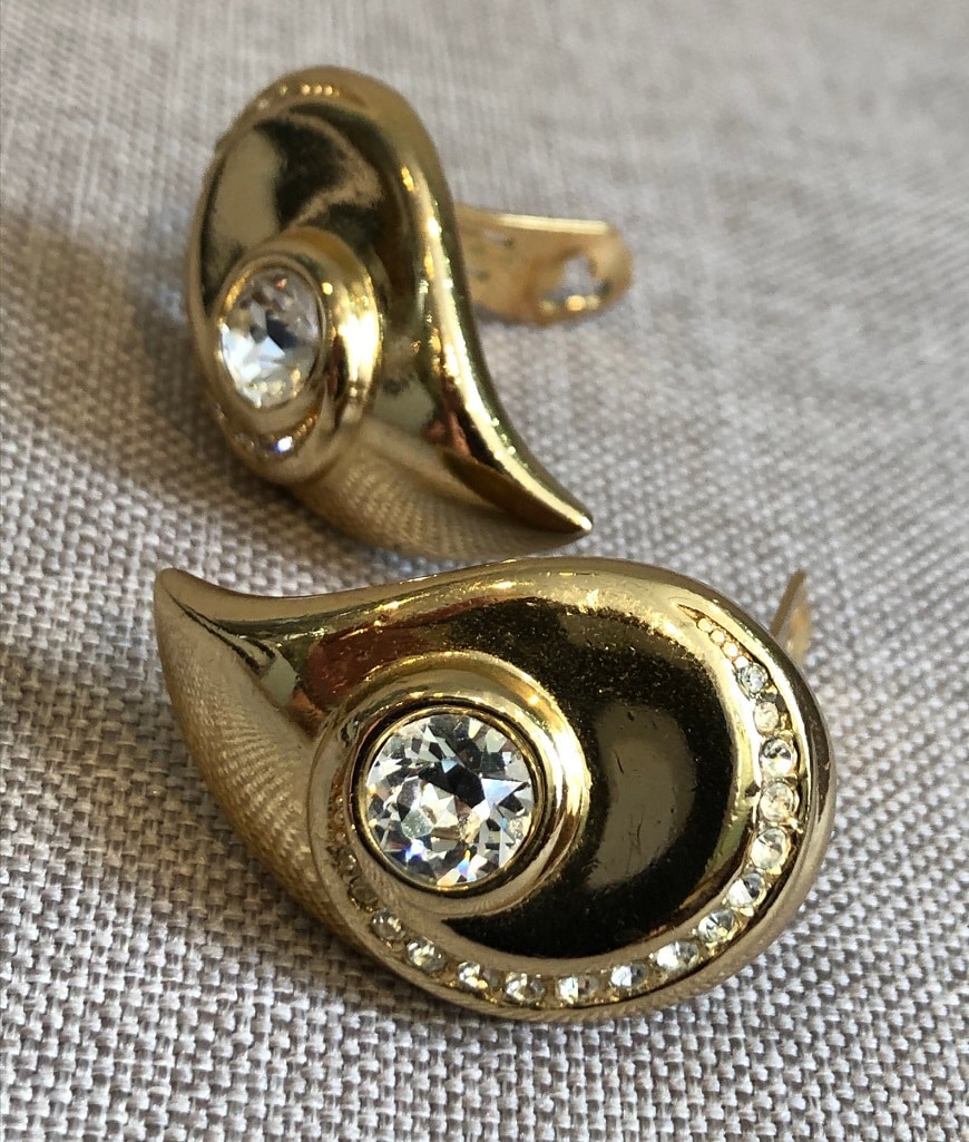 CHRISTIAN DIOR Clip-On Earrings Swarovski Crystal Gold Plated Arabesque - Image 2