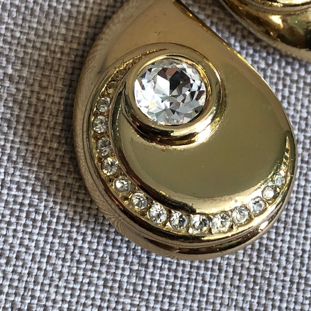 CHRISTIAN DIOR Clip-On Earrings Swarovski Crystal Gold Plated Arabesque - Image 3