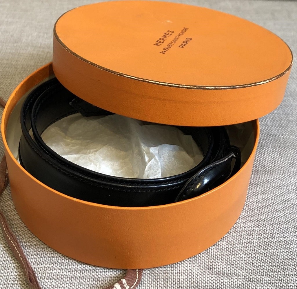 HERMÈS Belt Vintage Calfskin Leather Black Small Rare W/Box - Image 2