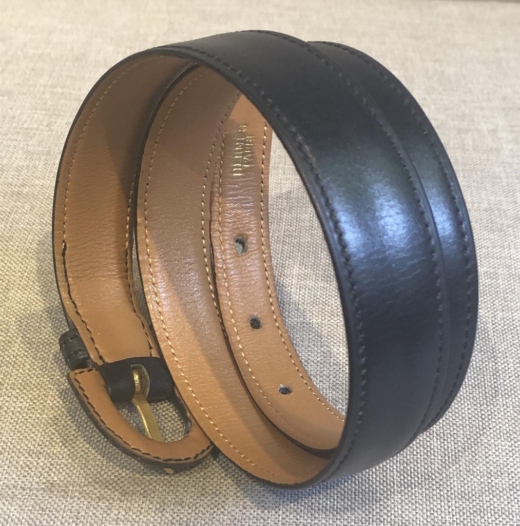 HERMÈS Belt Vintage Calfskin Navy Blue Leather Small Rare W/Box - Image 3