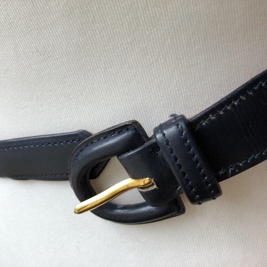 HERMÈS Belt Vintage Calfskin Navy Blue Leather Small Rare W/Box - Image 8