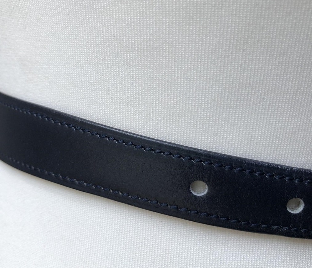 HERMÈS Belt Vintage Calfskin Navy Blue Leather Small Rare W/Box - Image 9