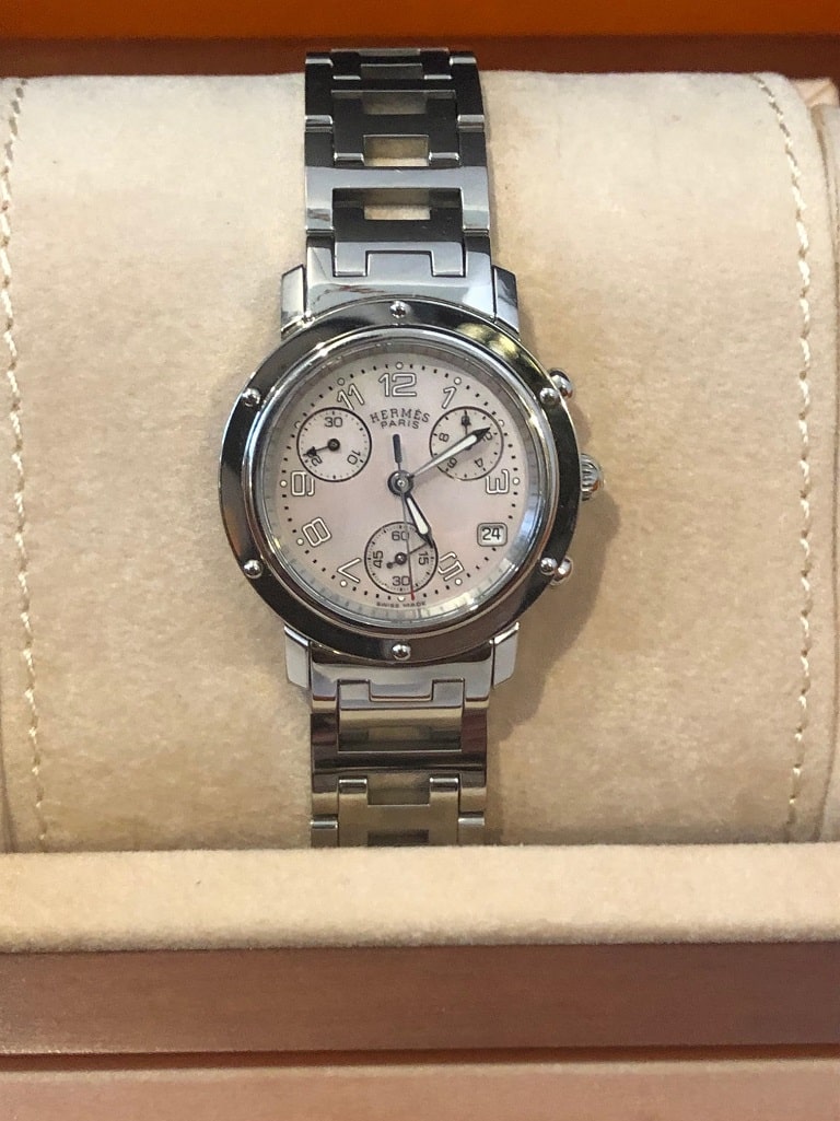 HERMÈS Pink Mother of Pearl Clipper Chronograph CL1.310 Women's Wristwatch 31 mm - Image 3