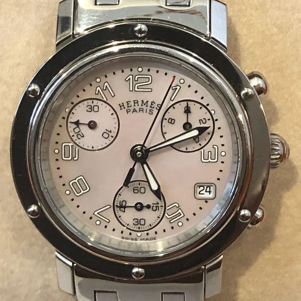 HERMÈS Pink Mother of Pearl Clipper Chronograph CL1.310 Women's Wristwatch 31 mm - Image 4