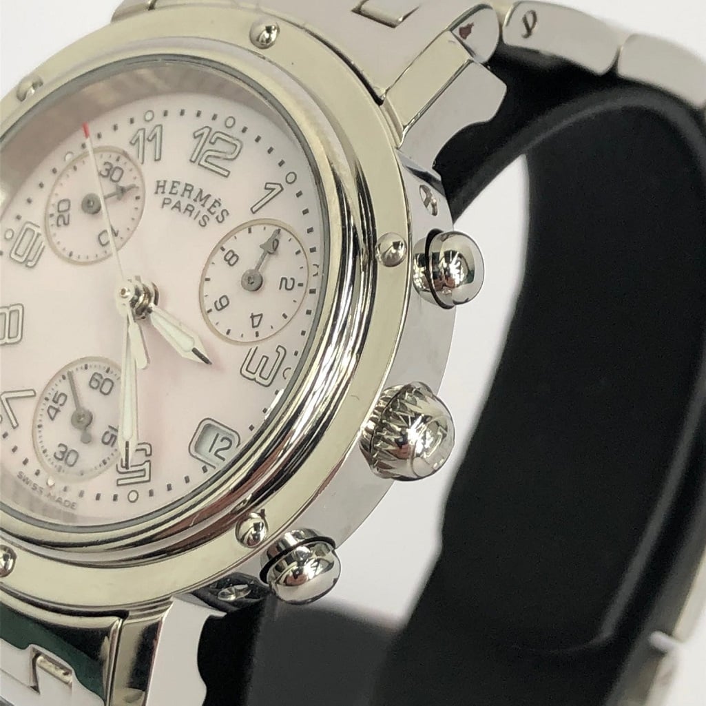 HERMÈS Pink Mother of Pearl Clipper Chronograph CL1.310 Women's Wristwatch 31 mm - Image 6