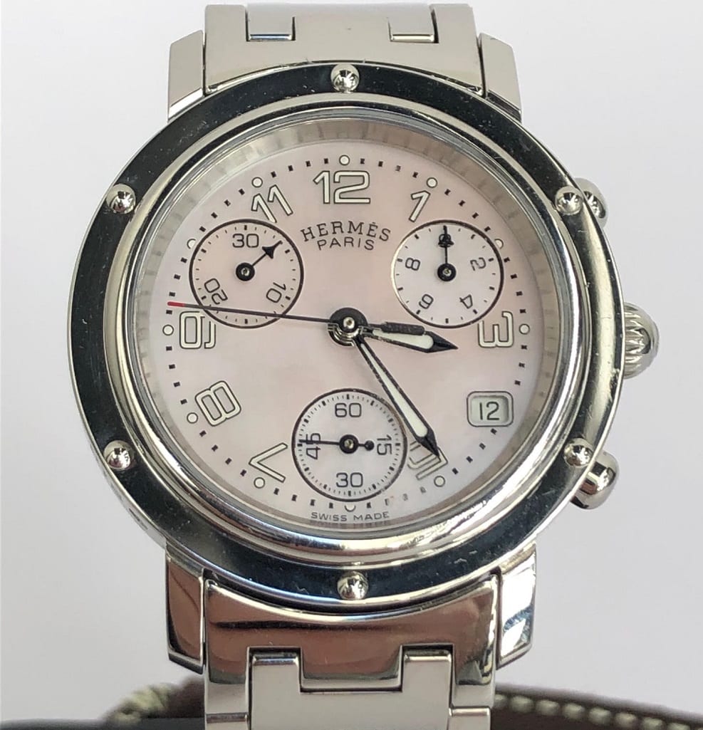 HERMÈS Pink Mother of Pearl Clipper Chronograph CL1.310 Women's Wristwatch 31 mm - Image 5