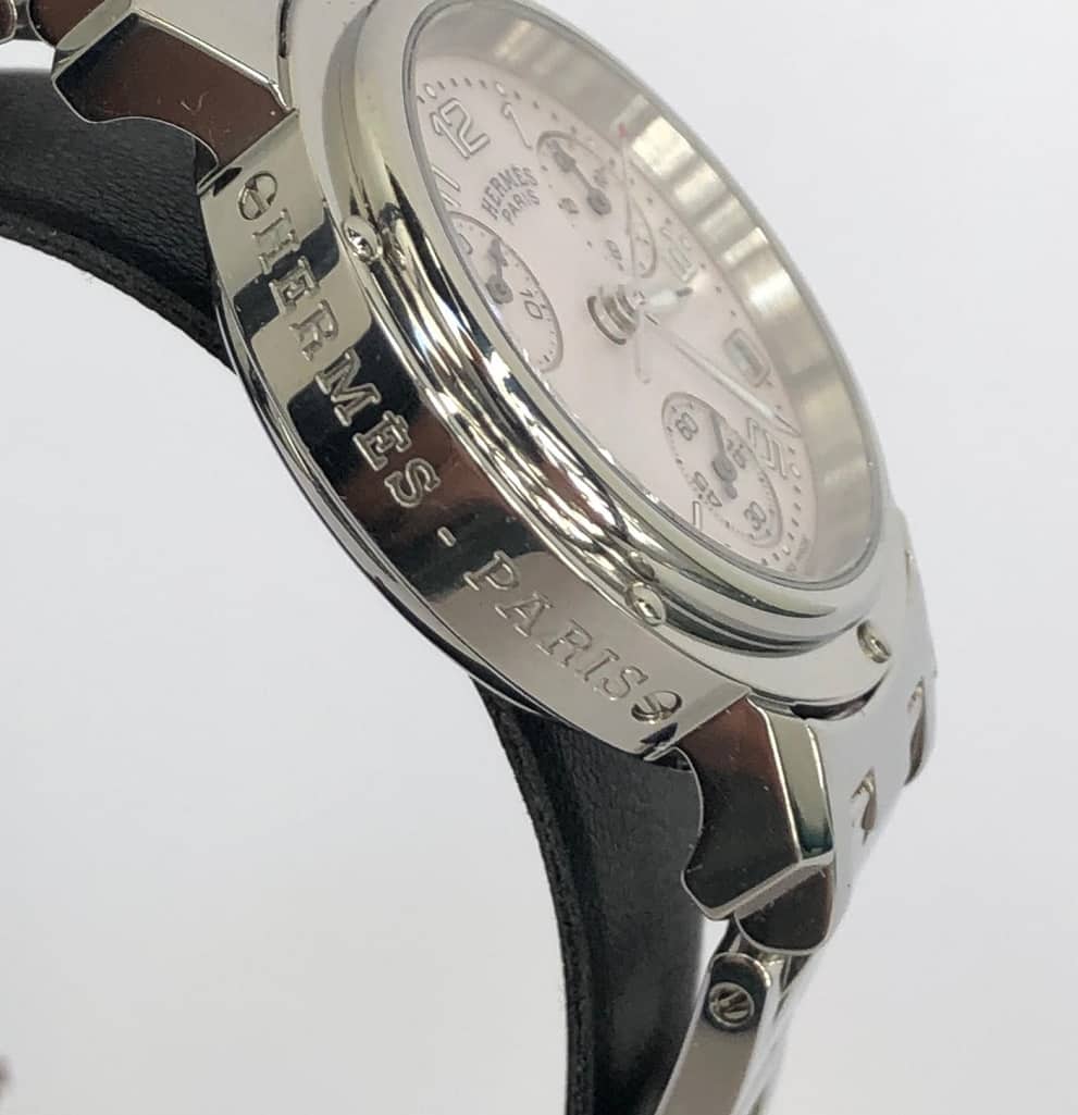 HERMÈS Pink Mother of Pearl Clipper Chronograph CL1.310 Women's Wristwatch 31 mm - Image 10