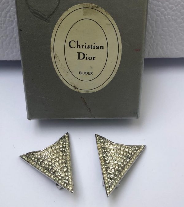CHRISTIAN DIOR Vintage Arrow Crystal Art Deco Clip-On Earrings 1980s - Image 2
