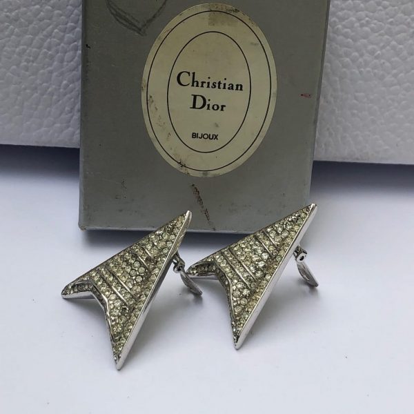 CHRISTIAN DIOR Vintage Arrow Crystal Art Deco Clip-On Earrings 1980s - Image 3