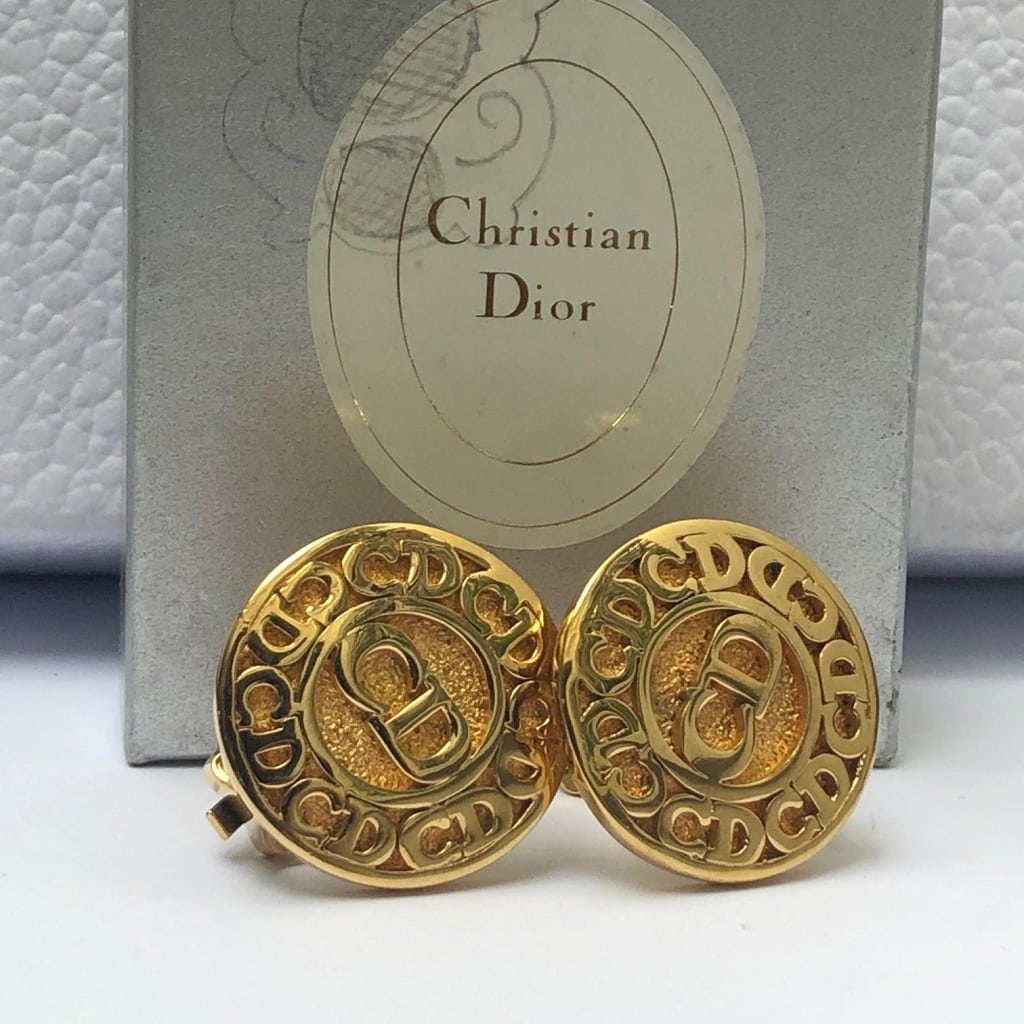 CHRISTIAN DIOR Vintage Round CD Monogram Gold Tone Clip-On Earrings 1980s - Image 3