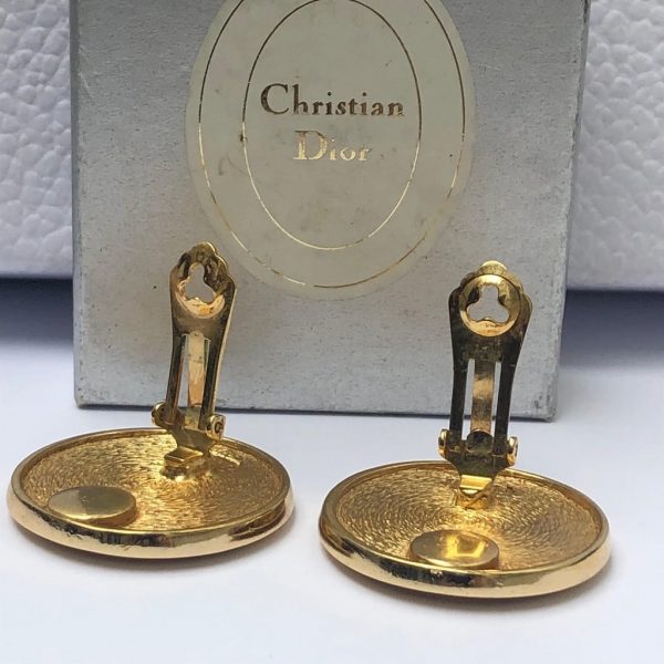 CHRISTIAN DIOR Vintage Round Large Interlocking CD Monogram Gold Tone Clip-On Earrings 1980s - Image 6