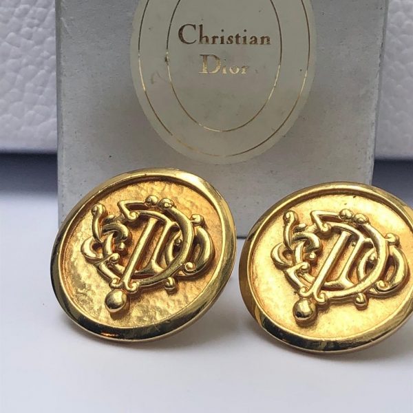 CHRISTIAN DIOR Vintage Round Large Interlocking CD Monogram Gold Tone Clip-On Earrings 1980s - Image 3