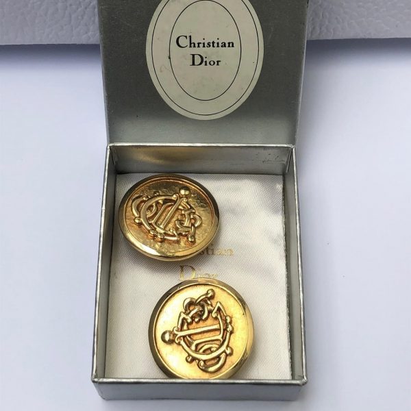 CHRISTIAN DIOR Vintage Round Large Interlocking CD Monogram Gold Tone Clip-On Earrings 1980s - Image 4