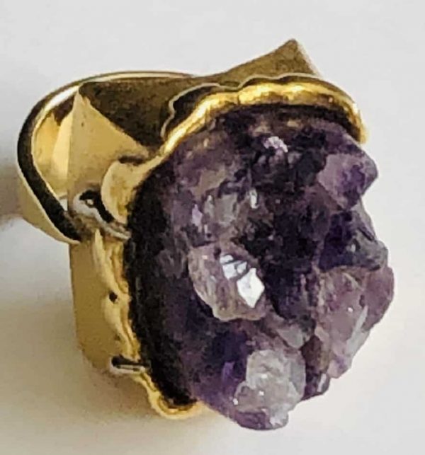 18K Ring Gold Amethyst Rock Retro Vintage Square Rare - Image 3