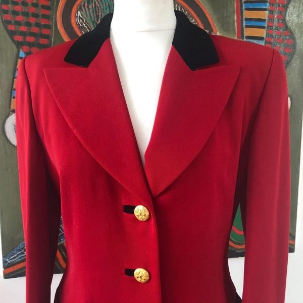 ESCADA Vintage Red Jacket Jewel Buttons Hunting Equestrian Style 1980s - Image 5