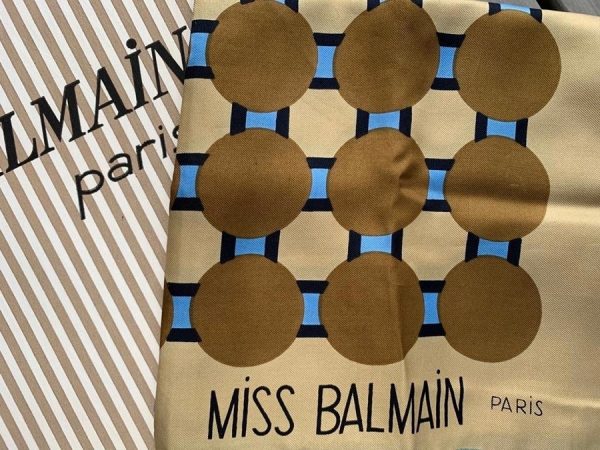 BALMAIN Scarf Vintage Miss Balmain Silk Geometric Rare 1960-1970