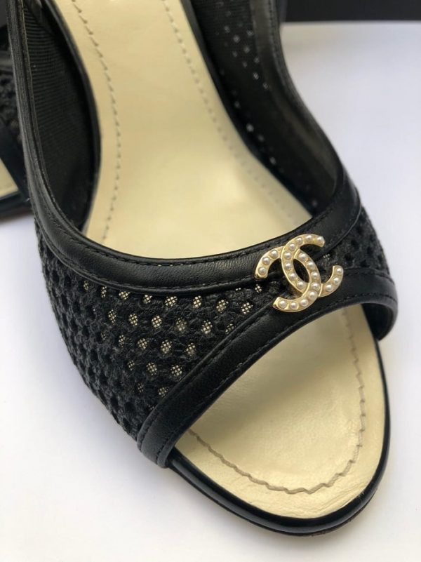 CHANEL Slingback Pumps CC Logo Pearls Black - Image 4
