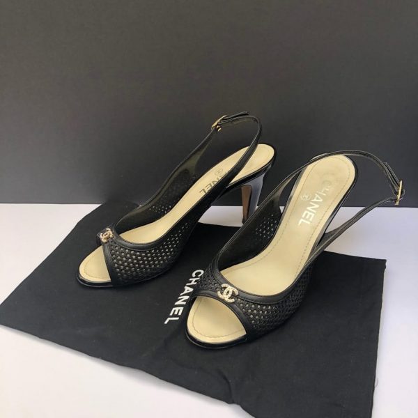 CHANEL Slingback Pumps CC Logo Pearls Black - Image 10