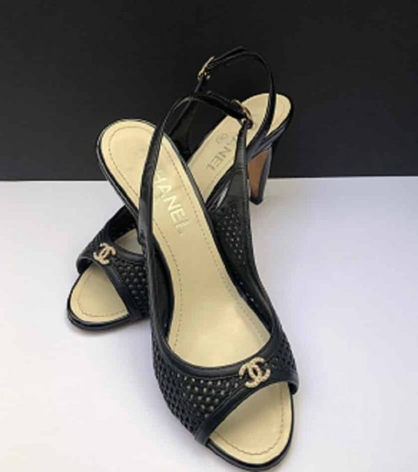 CHANEL Slingback Pumps CC Logo Pearls Black - Image 3